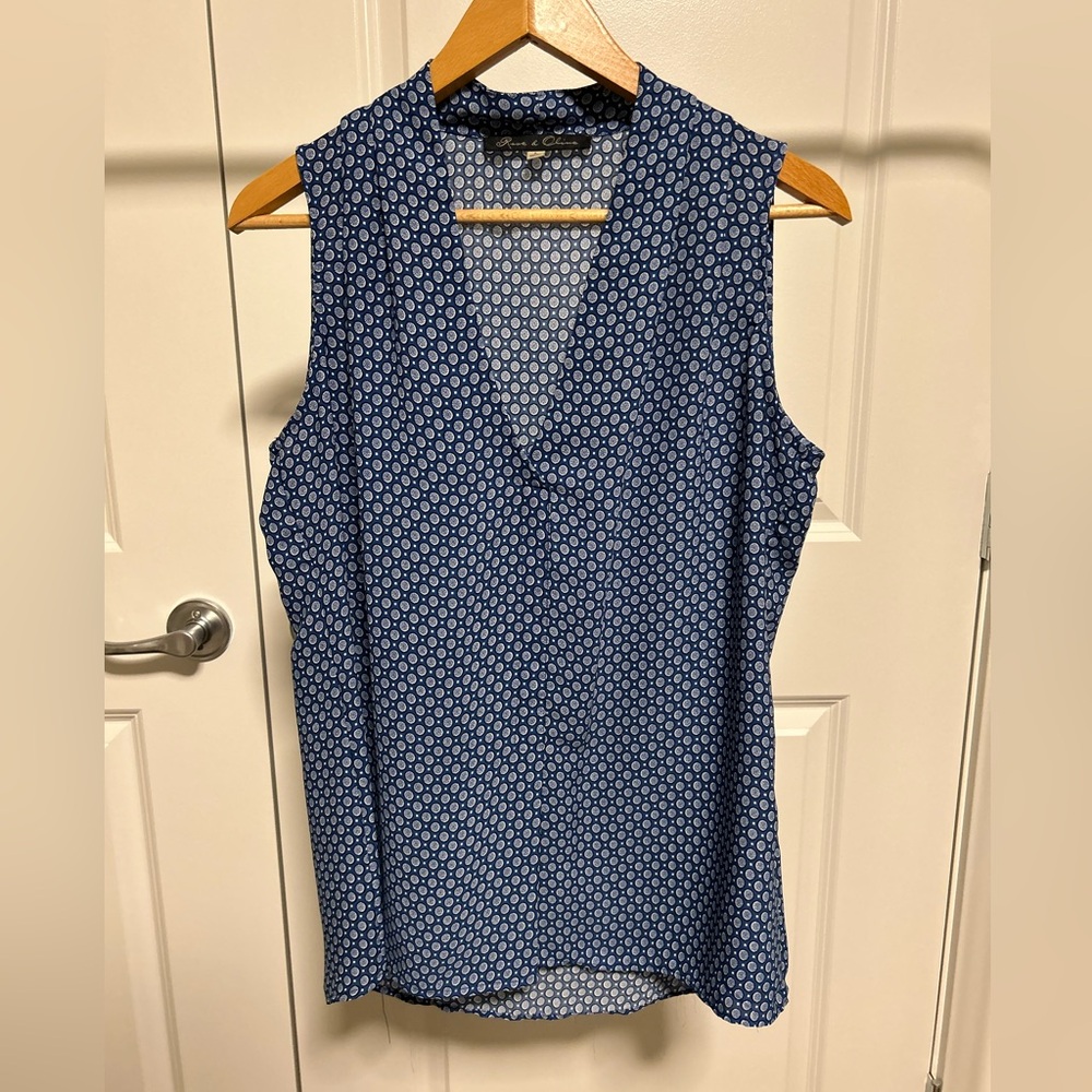 Rose & Olive Blue Patterned Tank Top V-Neck Blouse